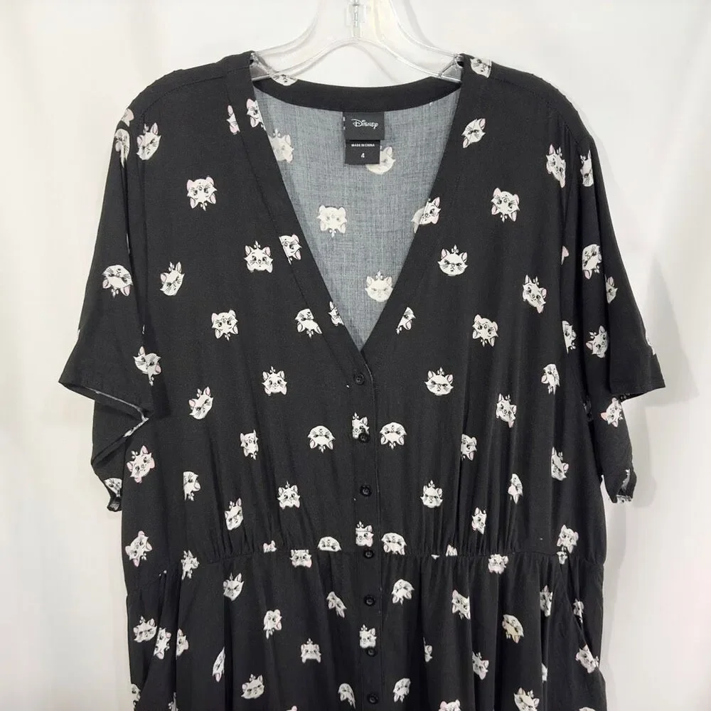Torrid Disney Plus Size 4X Shirt Dress Midi The Aristocats‎ Black Challis 269 - Picture 12 of 16